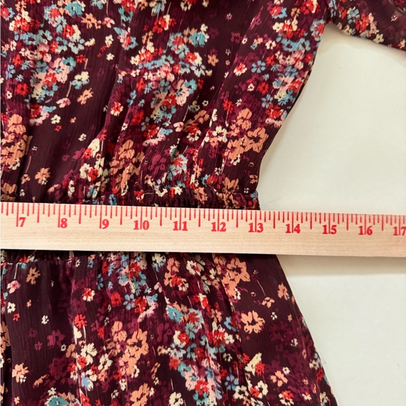 Sundance Dress Midi 100% Silk Floral Burgundy Tulip Sleeve Romantic Boho Size S - Picture 11 of 12